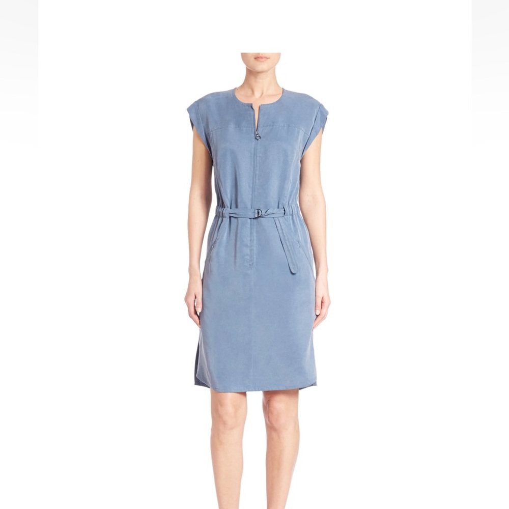 Holt renfrew Akris Light Blue Midi Dress with Belt